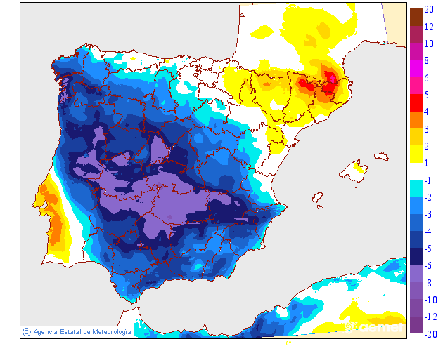 Maximum temperatures variation regarding the day before