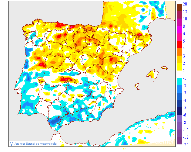 Variaci�n das temperaturas m�nimas respecto ao d�a anterior