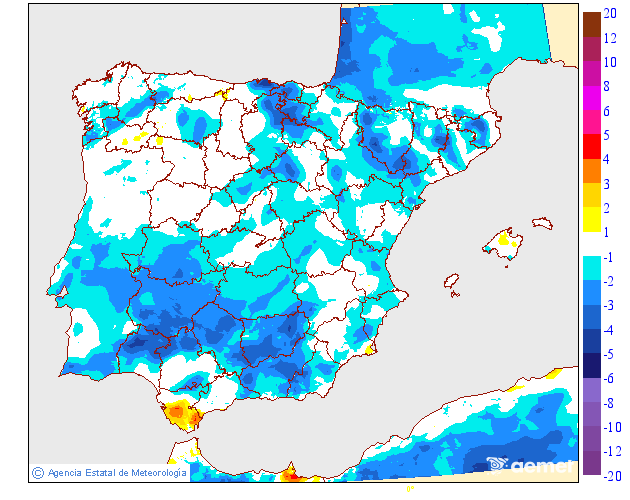 Variaci�n de las temperaturas m�nimas respecto al d�a anterior