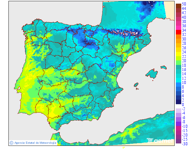 Maximum temperatures for tomorrow in the Peninsula and Balearic Islands