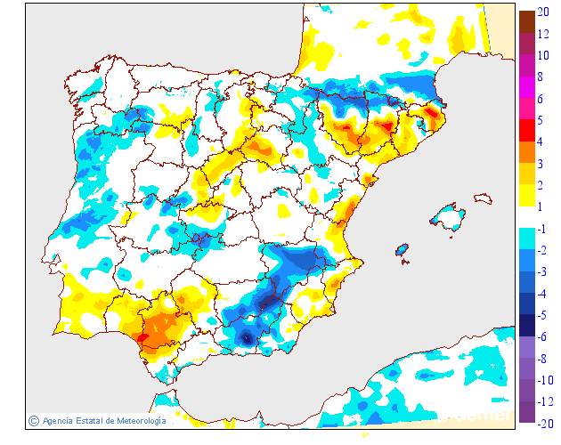 Variaci�n das temperaturas m�nimas respecto ao d�a anterior