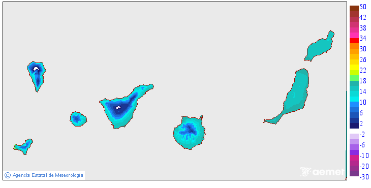 Minimum temperatures for today in the Canary Islands