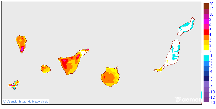 Variaci�n de las temperaturas m�nimas respecto al d�a anterior
