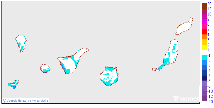 Variaci�n das temperaturas m�nimas respecto ao d�a anterior