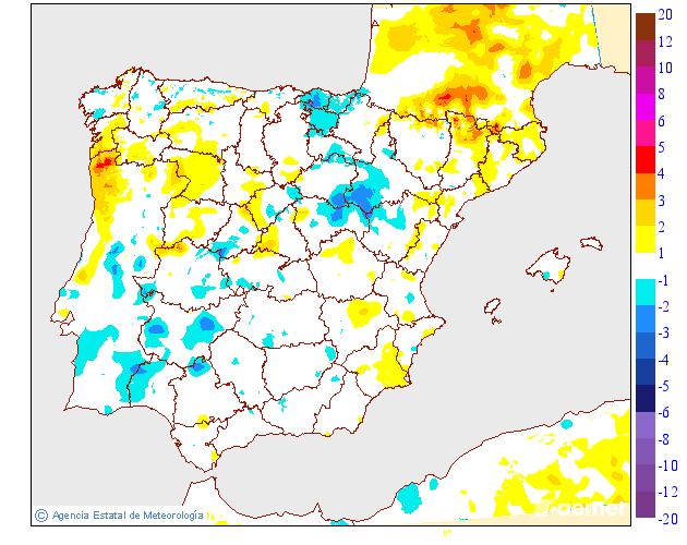 Variaci�n das temperaturas m�nimas respecto ao d�a anterior