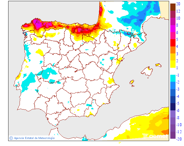 Variaci�n das temperaturas m�ximas respecto ao d�a anterior