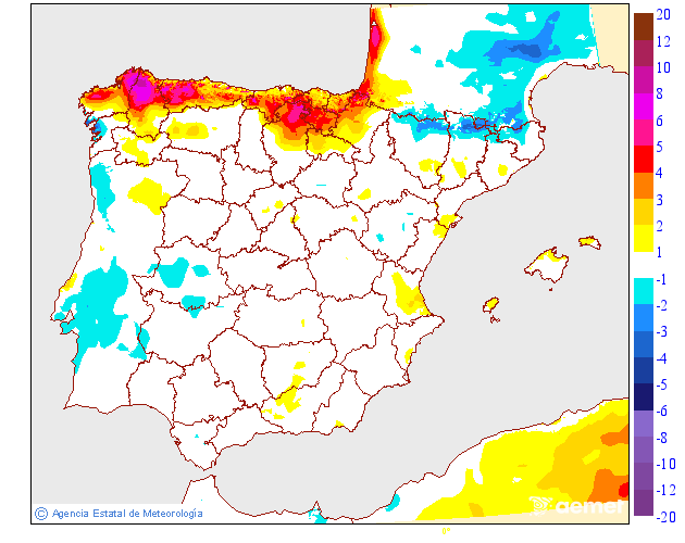 Variaci�n das temperaturas m�ximas respecto ao d�a anterior