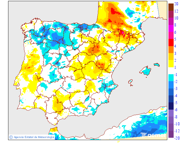Variaci�n de las temperaturas m�nimas respecto al d�a anterior