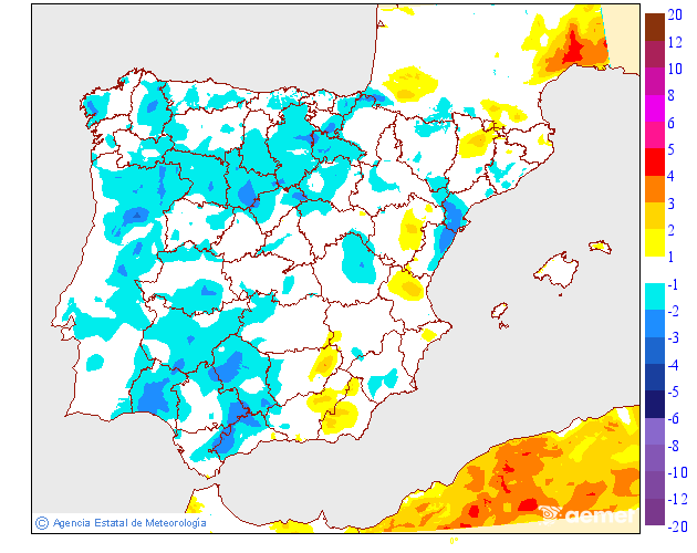 Variaci�n de las temperaturas m�nimas respecto al d�a anterior