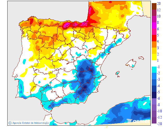 Variaci�n de las temperaturas m�ximas respecto al d�a anterior
