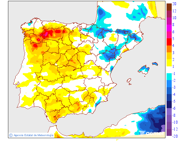 Maximum temperatures variation regarding the day before