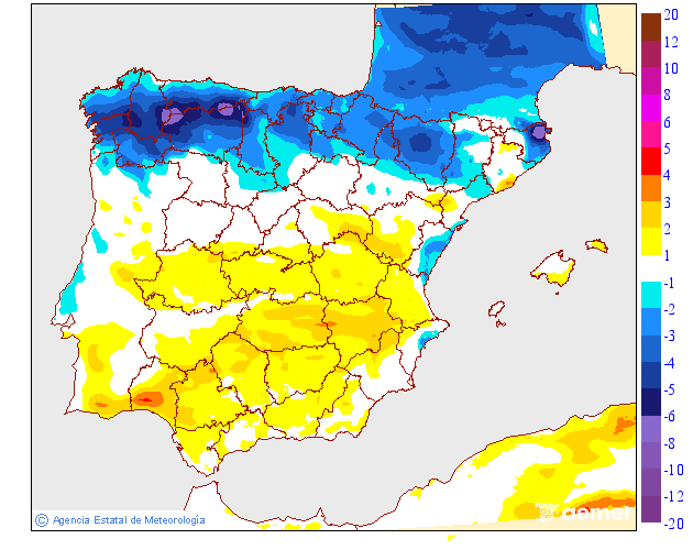Maximum temperatures variation regarding the day before