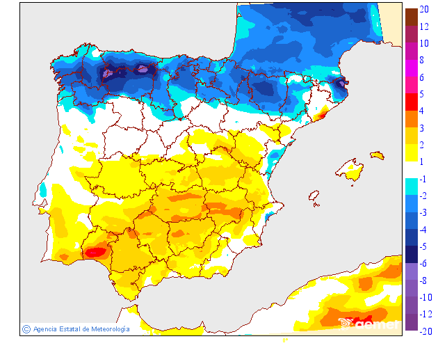 Variaci�n de las temperaturas m�ximas respecto al d�a anterior