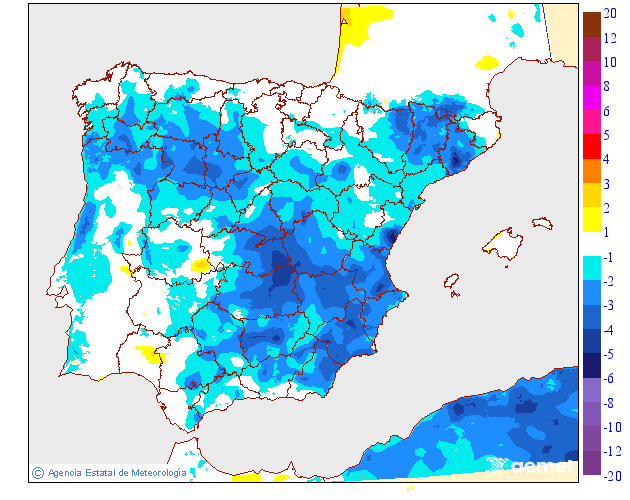 Minimum temperatures variation regarding the day before