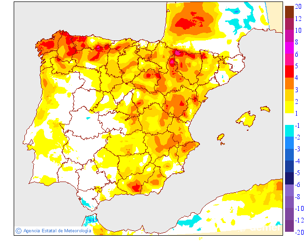 Variaci�n das temperaturas m�nimas respecto ao d�a anterior