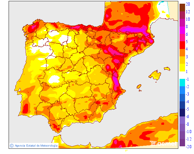 Variaci�n das temperaturas m�ximas respecto ao d�a anterior