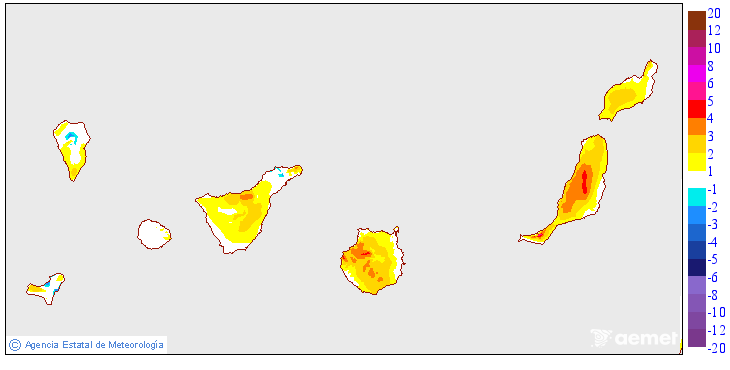 Variaci� de les temperatures m�ximes respecte al dia anterior