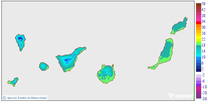 Minimum temperatures for tomorrow in the Canary Islands