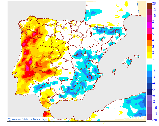 Minimum temperatures variation regarding the day before