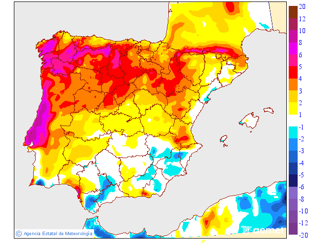 Maximum temperatures variation regarding the day before