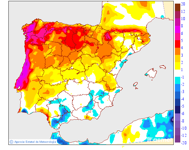 Variaci� de les temperatures m�ximes respecte al dia anterior