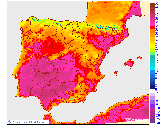 Maximum temperatures for tomorrow in the Peninsula and Balearic Islands