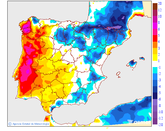 Maximum temperatures variation regarding the day before