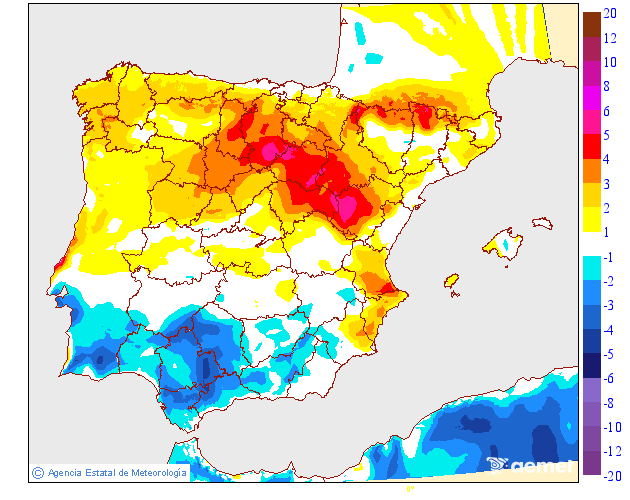 Variaci�n de las temperaturas m�ximas respecto al d�a anterior