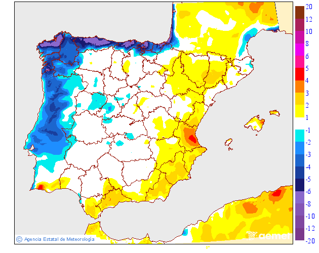 Maximum temperatures variation regarding the day before