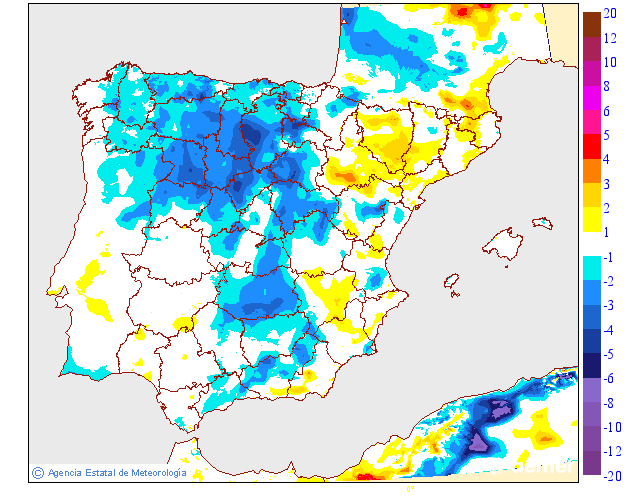 Variaci�n das temperaturas m�nimas respecto ao d�a anterior