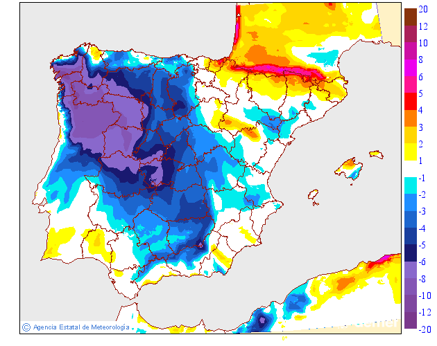 Variaci�n de las temperaturas m�ximas respecto al d�a anterior
