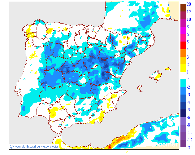 Variaci�n de las temperaturas m�nimas respecto al d�a anterior