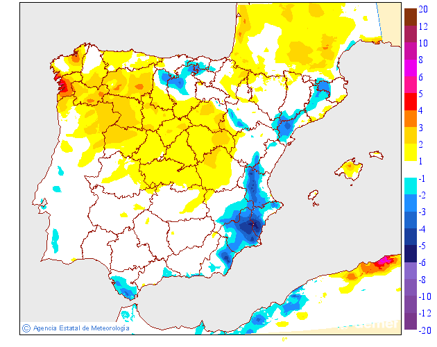 Variaci�n de las temperaturas m�ximas respecto al d�a anterior