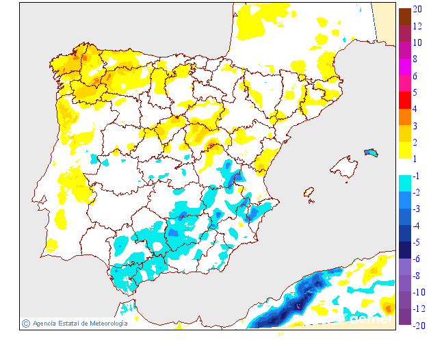 Variaci�n das temperaturas m�nimas respecto ao d�a anterior