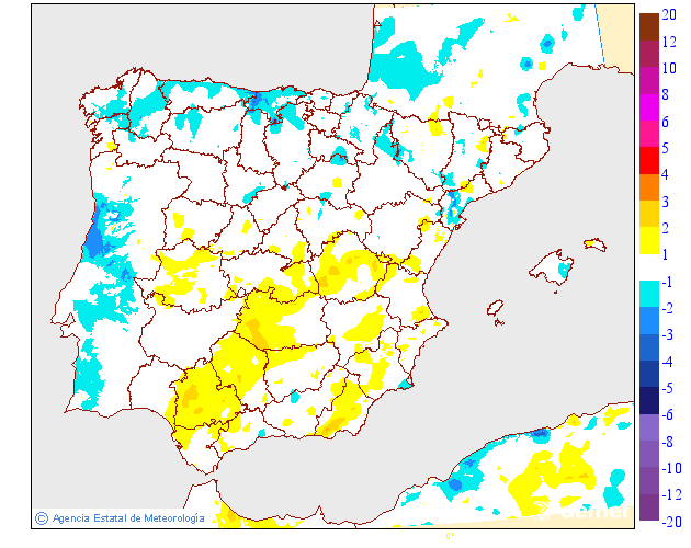 Variaci�n de las temperaturas m�nimas respecto al d�a anterior