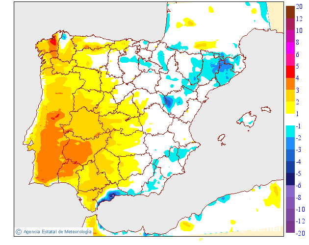 Variaci�n de las temperaturas m�ximas respecto al d�a anterior