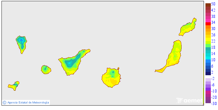 Minimum temperatures for tomorrow in the Canary Islands