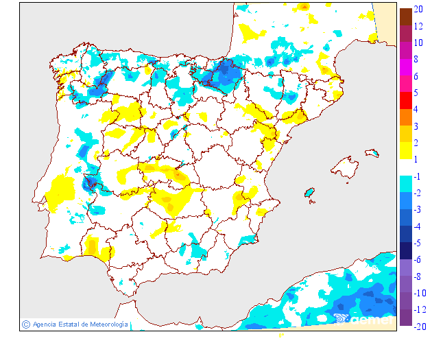 Minimum temperatures variation regarding the day before
