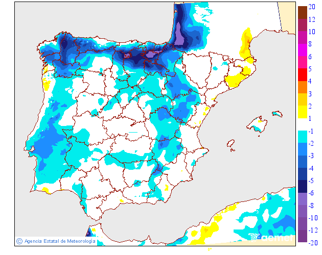 Maximum temperatures variation regarding the day before