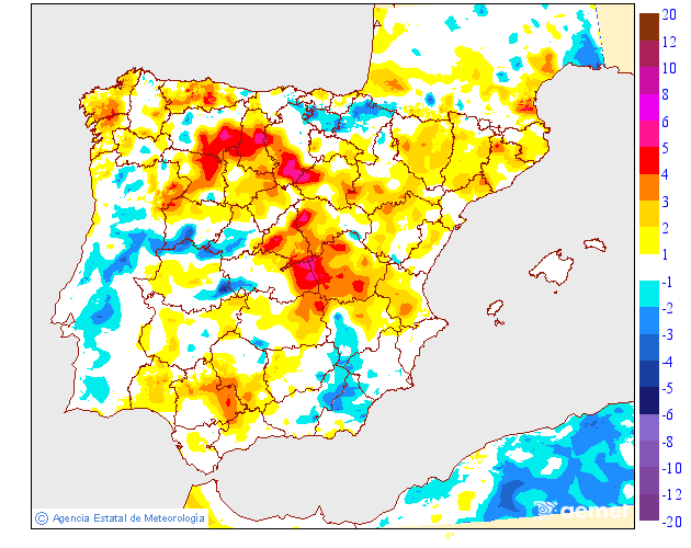 Variaci�n de las temperaturas m�nimas respecto al d�a anterior