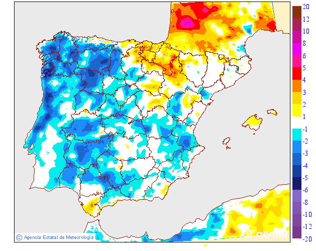 Variaci�n de las temperaturas m�nimas respecto al d�a anterior