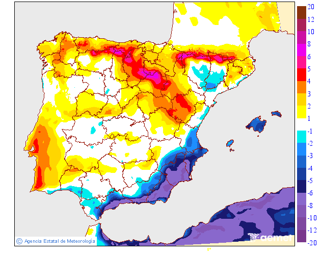 Variaci� de les temperatures m�ximes respecte al dia anterior