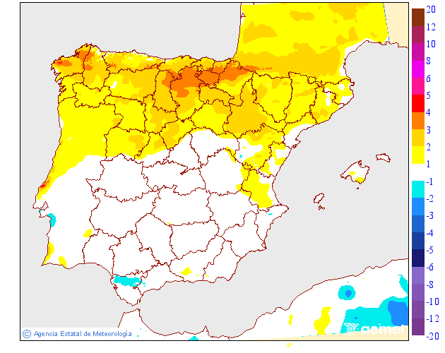 Variaci�n das temperaturas m�ximas respecto ao d�a anterior
