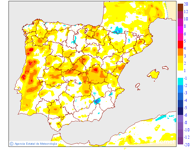 Minimum temperatures variation regarding the day before