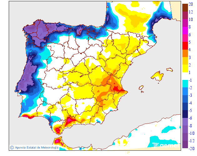 Variaci�n de las temperaturas m�ximas respecto al d�a anterior