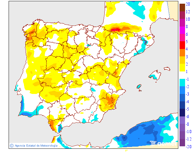Variaci�n de las temperaturas m�ximas respecto al d�a anterior