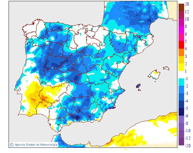 Minimum temperatures variation regarding the day before