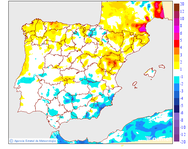 Variaci�n das temperaturas m�nimas respecto ao d�a anterior