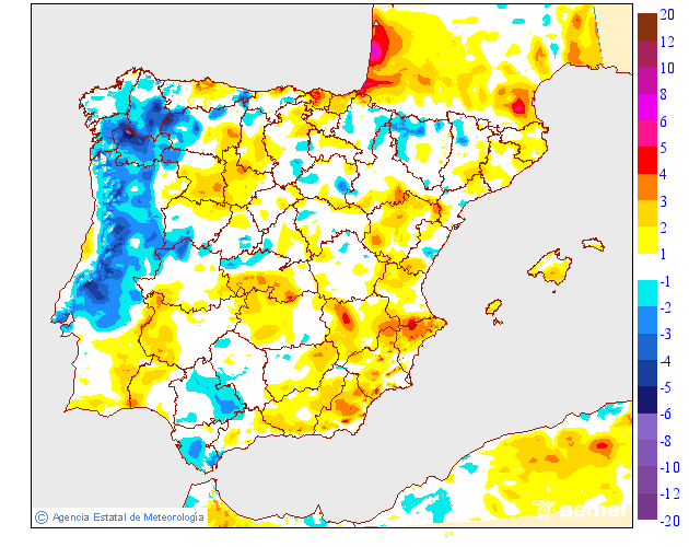 Variaci�n das temperaturas m�nimas respecto ao d�a anterior