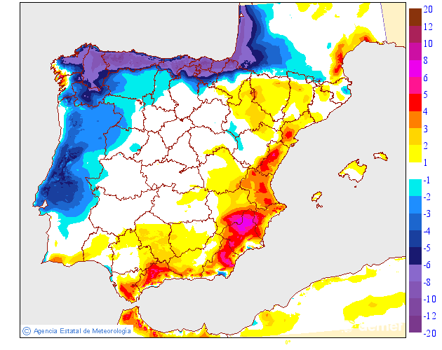 Maximum temperatures variation regarding the day before